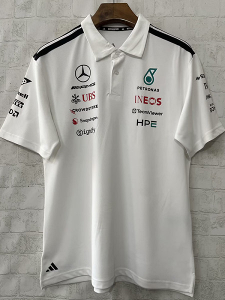 2026 F1 Mercedes White 1:1 Polo Racing Suit (翻领)