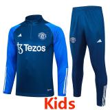 23-24 Man Utd Royal Blue Kids Half Pull Tracksuit #E715(童装) (半拉链)