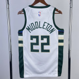 22-23 BUCKS MIOOLETON #22 Home White Top Quality Hot Pressing NBA Jersey(V领)