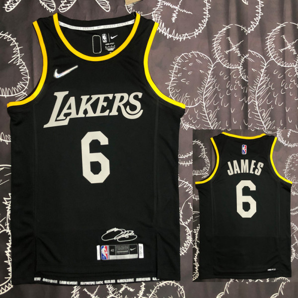 LAKERS Glory version JAMES #6 Black Top Quality Hot Pressing NBA Jersey