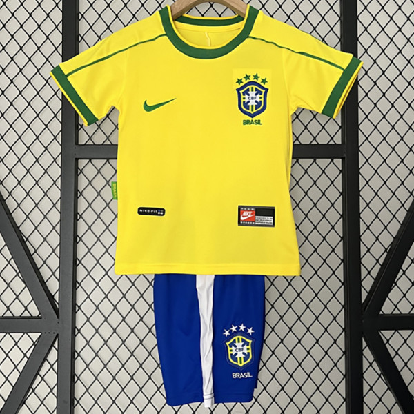 1998 Brazil Home Kids Retro Soccer Jersey