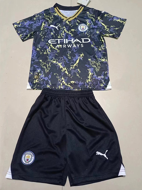 2023 Man City Special Edition Black Gold Kids Soccer Jersey