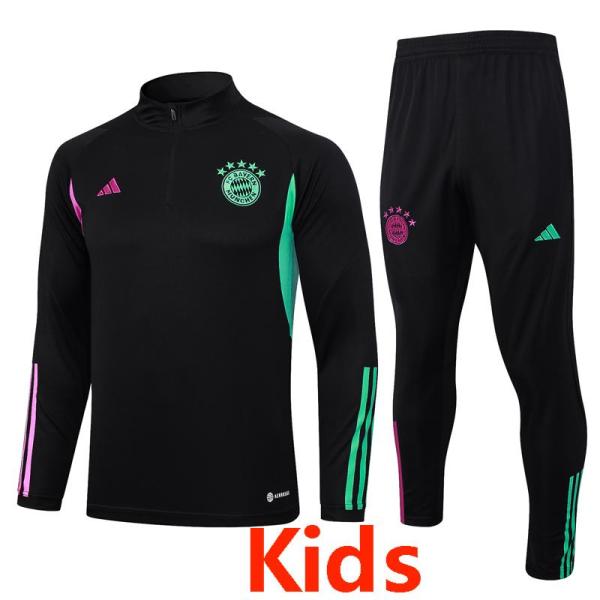 23-24 Bayern Black Kids Half Pull Tracksuit #E707(童装) (半拉链)