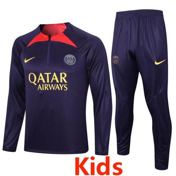 23-24 PSG Dark Purple Kids Half Pull Tracksuit #E694 (童装) (半拉链)