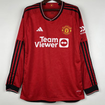 23-24 Man Utd Home Long Sleeve Soccer Jersey (长袖)