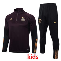23-24 Germany Dark Brown Kids Half Pull Tracksuit #E687 (童装) (半拉链)