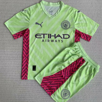 23-24 Man City Fluorescent Yellow GoalKeeper Kids Soccer Jersey