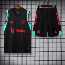23-24 Man Utd Black Green Tank top and shorts suit
