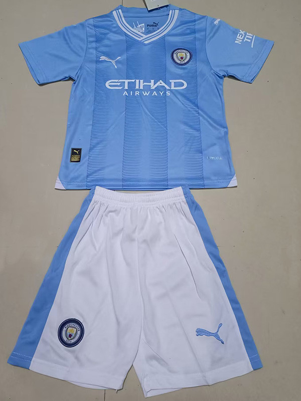 23-24 Man City Home Kids Soccer Jersey