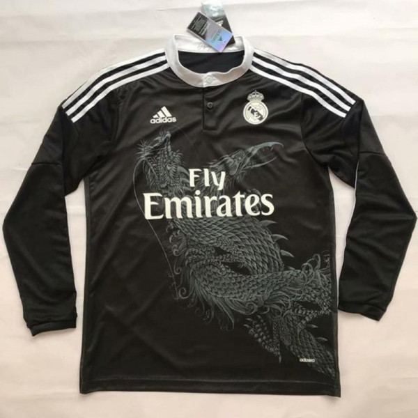 2014-2015 RMA Away Black Long Sleeve Retro Soccer Jersey (长袖)
