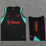 23-24 Man Utd Black Green Tank top and shorts suit