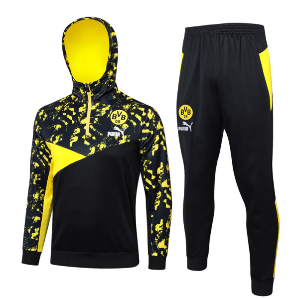 23-24 Dortmund Black Hoodie Jacket Tracksuit #F542