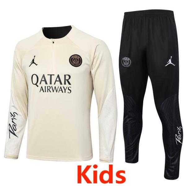 23-24 PSG Jordan Beige Kids Half Pull Tracksuit #E783 (童装)(半拉链)