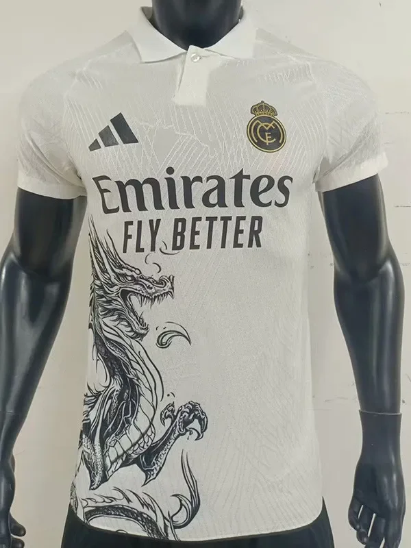 24-25 RMA White Special Edition Player Version Soccer Jersey #龙金黑标