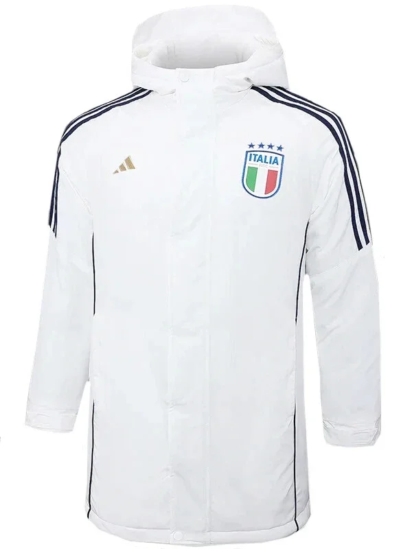 24-25 Italy White Hooded Windbreaker Fabric Cotton Coat #G222