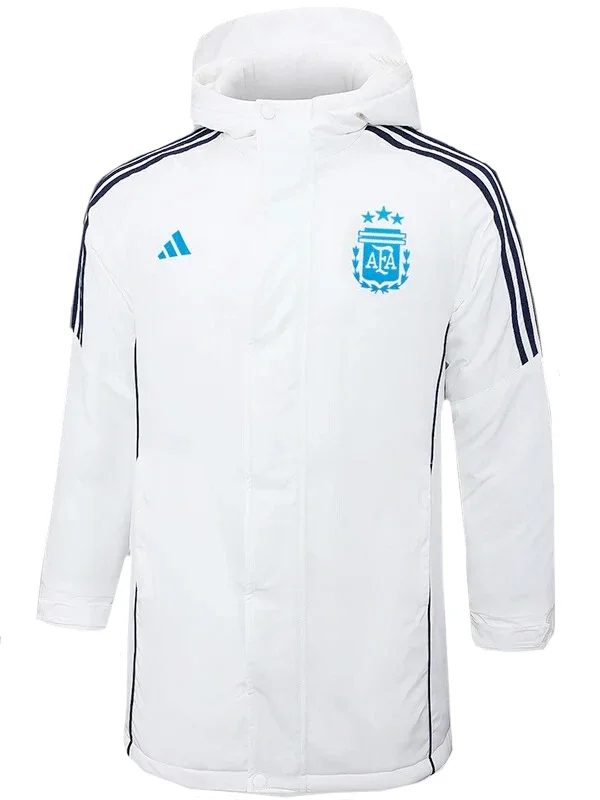 24-25 Argentina White Hooded Windbreaker Fabric Cotton Coat #G182(蓝标)