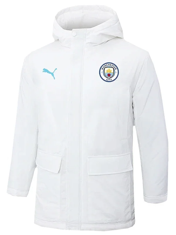 24-25 Man City White-Hooded Windbreaker Fabric Cotton Coat #G241(蓝彪标)