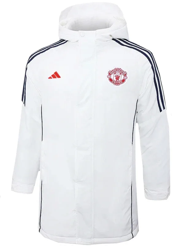 24-25 Man Utd White Hooded Windbreaker Fabric Cotton Coat #G219