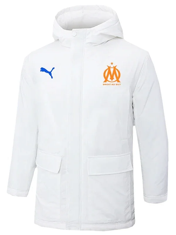24-25 Marseille White Hooded Windbreaker Fabric Cotton Coat #G246（橙标)