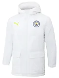 24-25 Man City White Hooded Windbreaker Fabric Cotton Coat  #G240（绿彪标)