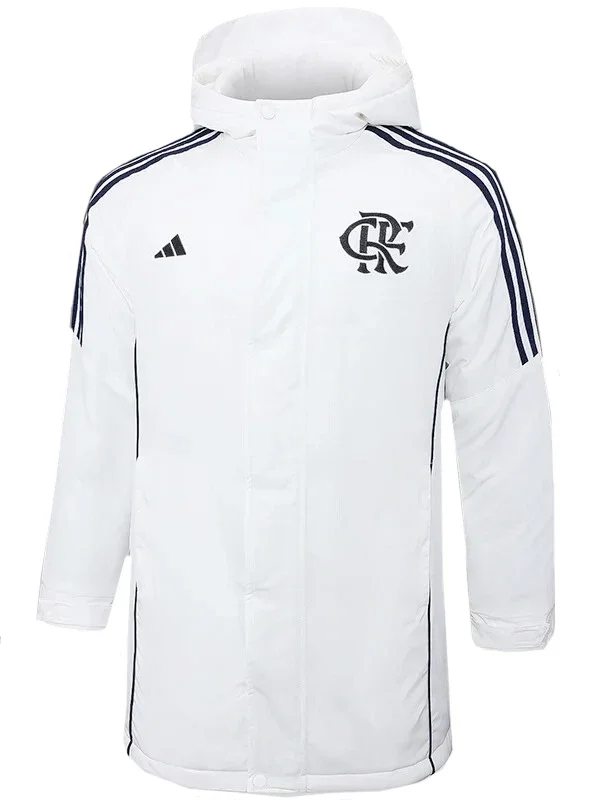 24-25 Flamengo White Hooded Windbreaker Fabric Cotton Coat #G205(黑标)