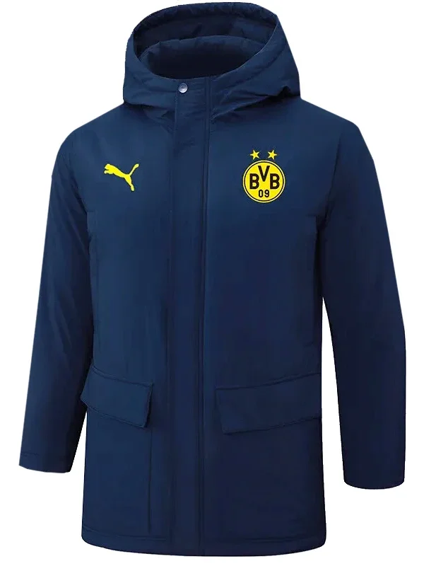 24-25 Dortmund Royal Blue Hooded Windbreaker Fabric Cotton Coat #G252