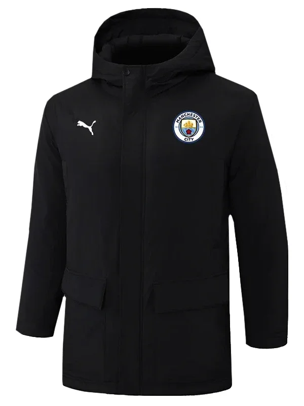 24-25 Man City Black Hooded Windbreaker Fabric Cotton Coat #G243(白彪标)