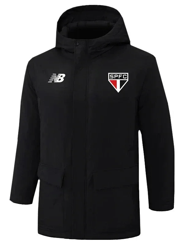 24-25 Sao Paulo Black Hooded Windbreaker Fabric Cotton Coa t#G261