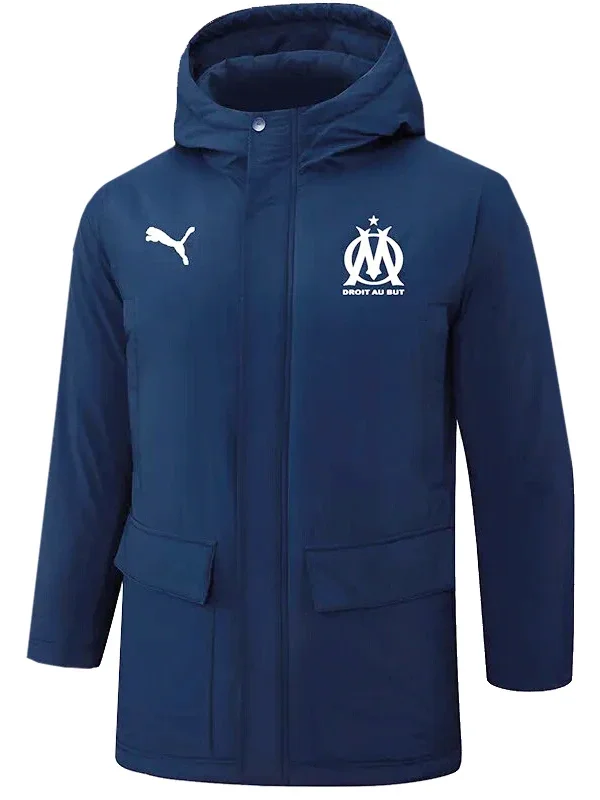 24-25 Marseille Black Hooded Windbreaker Fabric Cotton Coat  #G249(白标)