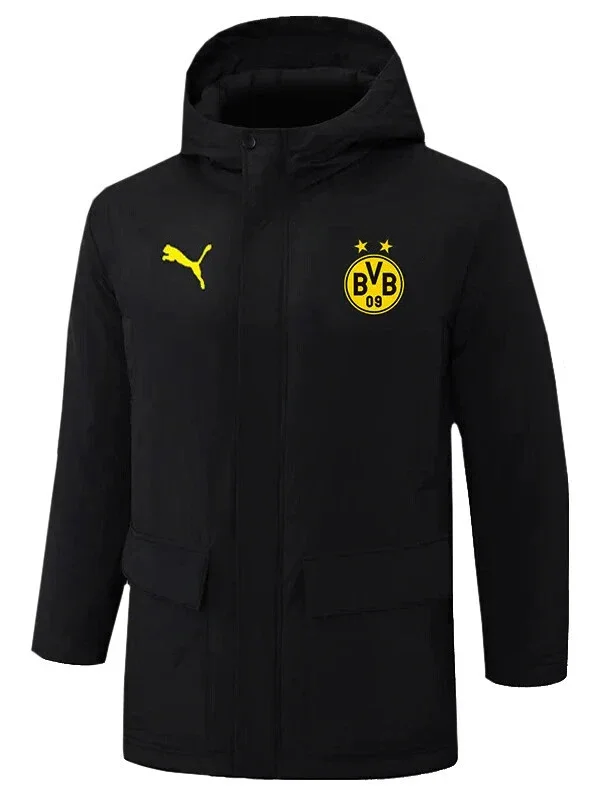 24-25 Dortmund Black Hooded Windbreaker Fabric Cotton Coat #G250