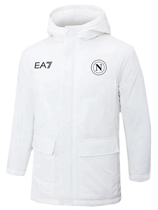 24-25 Napoli White Hooded Windbreaker Fabric Cotton Coat #G237