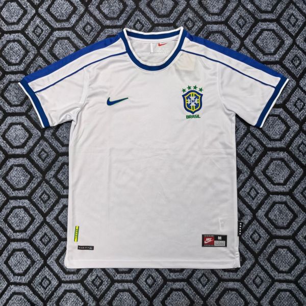 1998 Brazil Away White Retro Soccer Jersey
