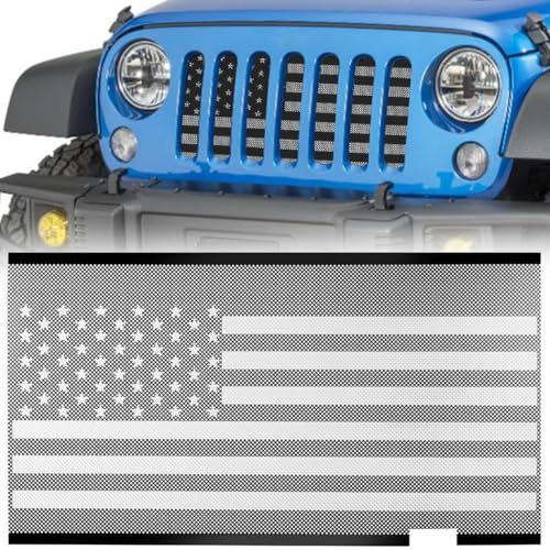 moveland Front Grill Grille Insert - Aluminum Alloy Mesh Grill Insert Screen Compatible with 2007-2018 Jeep Wrangler JK JKU (with US Flag)