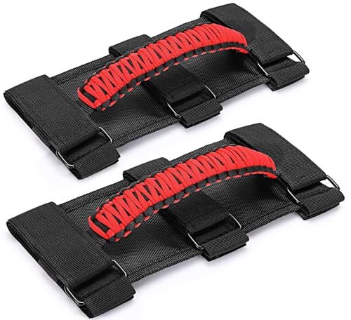 moveland Roll Bar Grab Handles, 2 Pack Paracord Grip Handles for Jeep Wrangler JL, JK, TJ, YJ & Jeep Gladiator 1955-2023 - Upgrade Metal Buckle, Strong & Durable