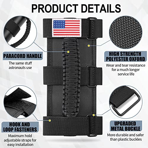 moveland 4 Pack Roll Bar Grab Handles, Paracord Grip Handles for 1955-2023 Jeep Wrangler JL, JK, TJ, YJ & Jeep Gladiator Accessories - Upgrade Metal Buckle, Strong & Durable