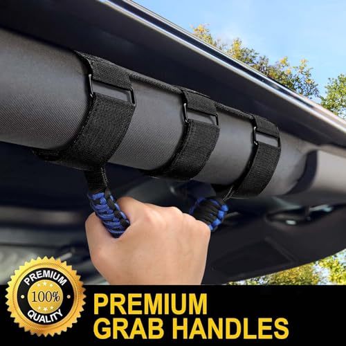 moveland 4 Pack Upgrade Roll Bar Grab Handles with Metal Buckle - Paracord Grip Handle Easy-to-fit for Jeep Wrangler YJ TJ JK JL Sports Sahara Freedom Rubicon X & Unlimited(Blue)