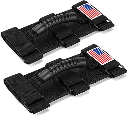 moveland Roll Bar Grab Handles with US Flag, 2 x Grip Handles for 1955-2024 Jeep Wrangler JL, JK, TJ, YJ & Jeep Gladiator Accessories - Upgrade Metal Buckle, Strong & Durable