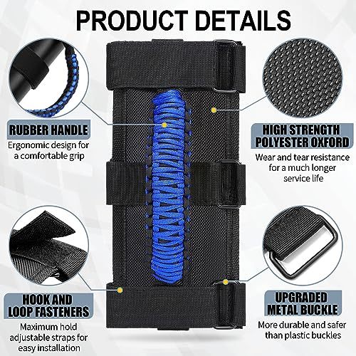 moveland 4 Pack Upgrade Roll Bar Grab Handles with Metal Buckle - Paracord Grip Handle Easy-to-fit for Jeep Wrangler YJ TJ JK JL Sports Sahara Freedom Rubicon X & Unlimited(Blue)