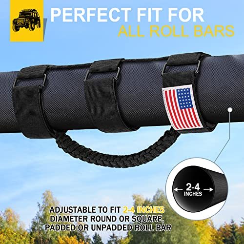 moveland 4 Pack Roll Bar Grab Handles, Paracord Grip Handles for 1955-2023 Jeep Wrangler JL, JK, TJ, YJ & Jeep Gladiator Accessories - Upgrade Metal Buckle, Strong & Durable