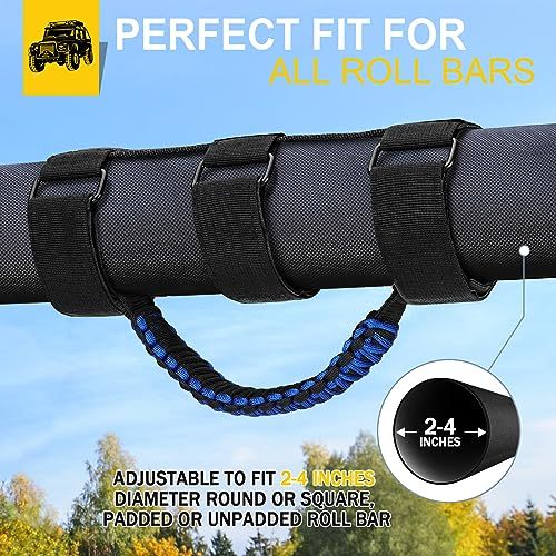 moveland Grab Handles for Jeep Wrangler - Upgrade Metal Buckle Paracord Grip Handle - Roll Bar Grab Handles for Jeep Wrangler JL, JK, TJ, YJ & Jeep Gladiator Accessories (2PACK)