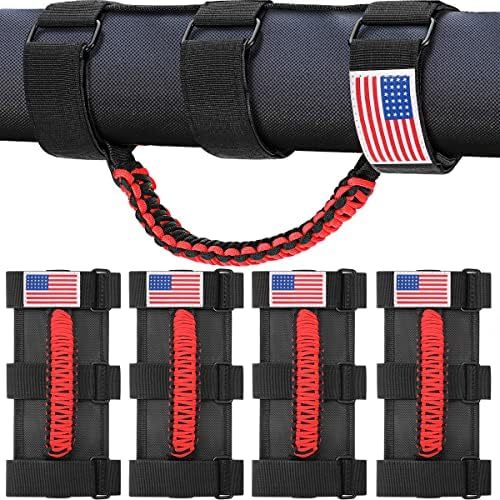 moveland Grab Handle Compatible with Jeep Wrangler TJ YJ JK UTV, 4 Pack Deluxe RollBar Grab Handles Easy-to-fit for 1955-2023 Models (Black)