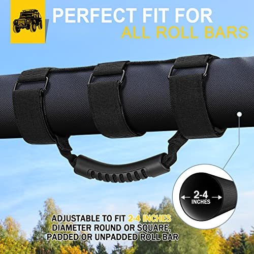 moveland Grab Bar Handle Compatible with Wrangler, UTV,Quad Gear(4-Pack) Fits 1 1/2 to 3 Inch Roll Bars, Heavy Duty Grip Handles,Easy-to-Fit 3 Straps Design