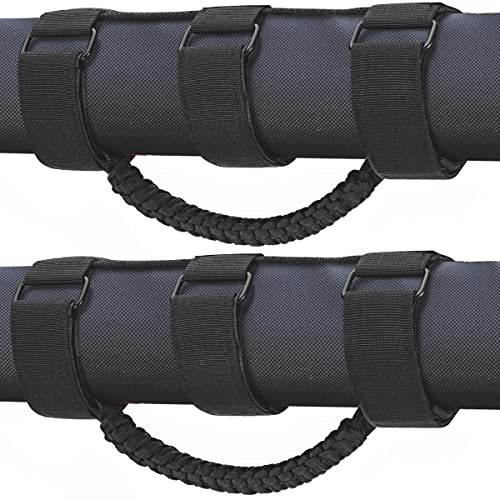 moveland 2 Pack Roll Bar Grab Handles, Black Paracord Grip Handles for 1955-2023 Jeep Wrangler JL, JK, TJ, YJ & Jeep Gladiator Accessories - Upgrade Metal Buckle, Strong & Durable