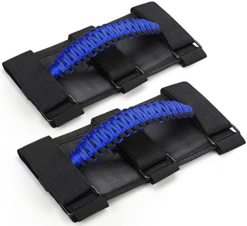 moveland 2 Pack Roll Bar Grab Handles, Black Paracord Grip Handles for 1955-2023 Jeep Wrangler JL, JK, TJ, YJ & Jeep Gladiator Accessories - Upgrade Metal Buckle, Strong & Durable