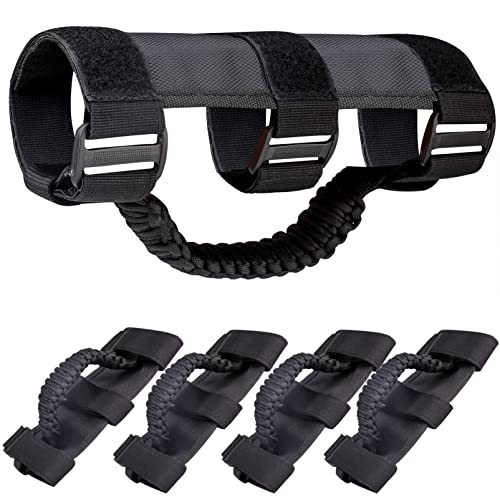 moveland Grab Handle Compatible with Jeep Wrangler TJ YJ JK UTV, 4 Pack Deluxe RollBar Grab Handles Easy-to-fit for 1955-2023 Models (Black)