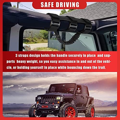moveland Grab Handle Compatible with Jeep Wrangler TJ YJ JK UTV, 4 Pack Deluxe RollBar Grab Handles Easy-to-fit for 1955-2023 Models (Black)