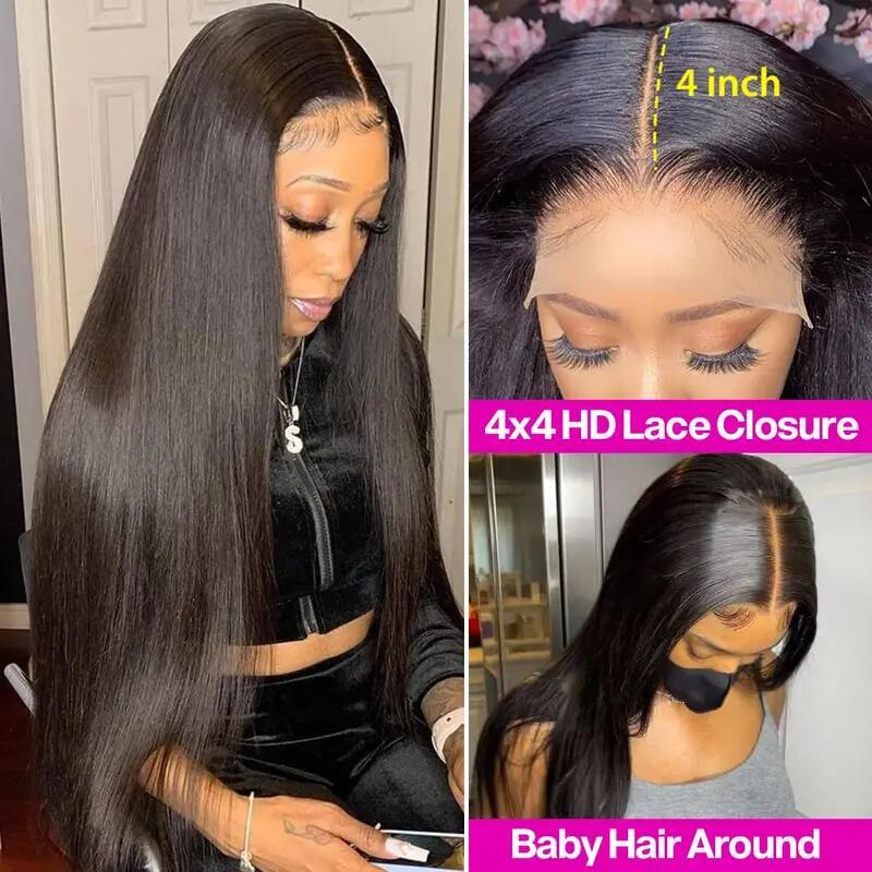 Elegant 150% Density Straight Human Hair Wig for Women - Natural-Looking 4x4 HD Transparent Lace Front