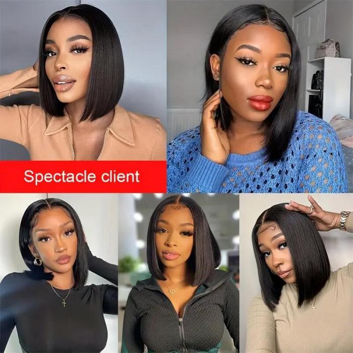 HD Transparent Lace Front Bob Wig, 8-34   Natural Hairline Remy Brazilian Hair, Pre-Plucked, 150% Density for a Realistic & Chic Look