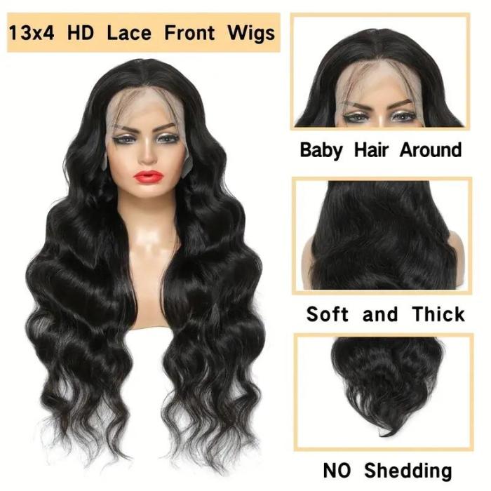 Glueless 180% Density 13*4 HD Lace Body Wave Wig for Women | 10-36 Inch, Elegant Natural Color, Easy Wear