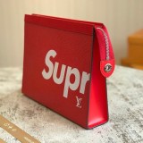 関税なし ルイヴィトン × シュプリーム 偽物 Pochette Jour GM クラッチバッグ 赤 M66888